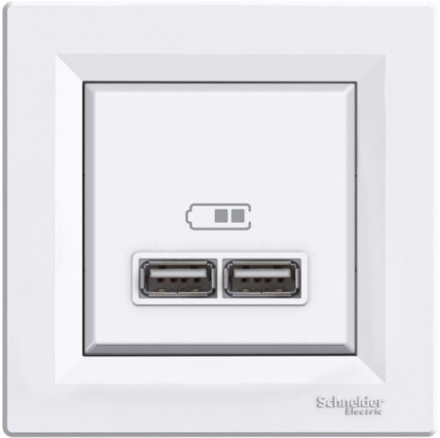 Schneider Electric EPH2700221 Asfora Beyaz 2'li USB Priz 2.1 A