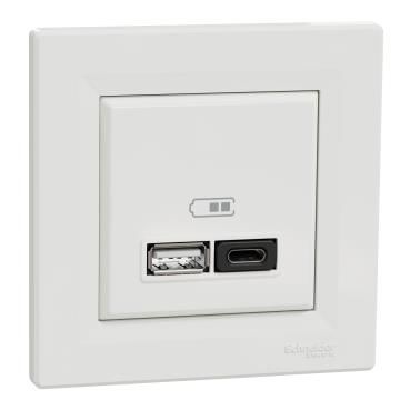 Schneider Electric EPH2700421 Asfora Beyaz TYPE A+C ve USB Hızlı Şarj Prizi
