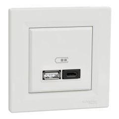 Schneider Electric EPH2700421 Asfora Beyaz TYPE A+C ve USB Hızlı Şarj Prizi