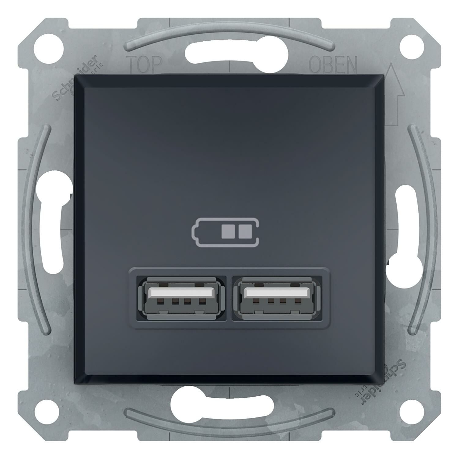 Schneider EPH2700271 Asfora Antrasit 2li USB 2.1A Çerçevesiz