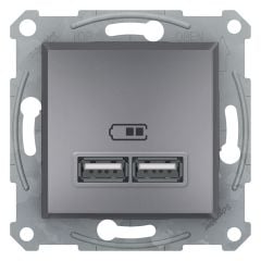 Schneider Electric EPH2700262 Asfora Çelik 2'li USB Prizi 2.1A Çerçevesiz