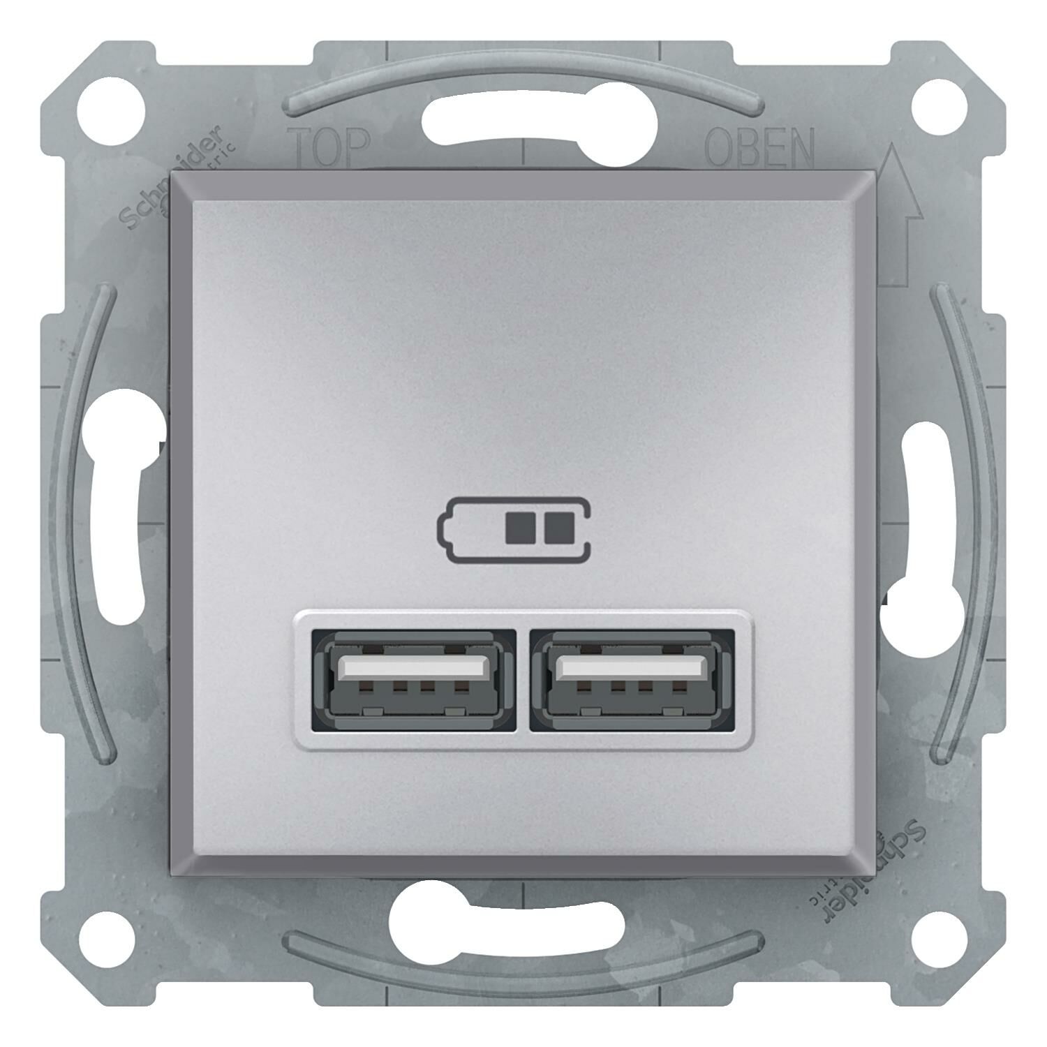 Schneider Electric EPH2700261 Asfora Alüminyum 2'li USB Prizi 2.1A