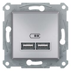 Schneider EPH2700261 Asfora Alüminyum 2'li USB Prizi 2.1A